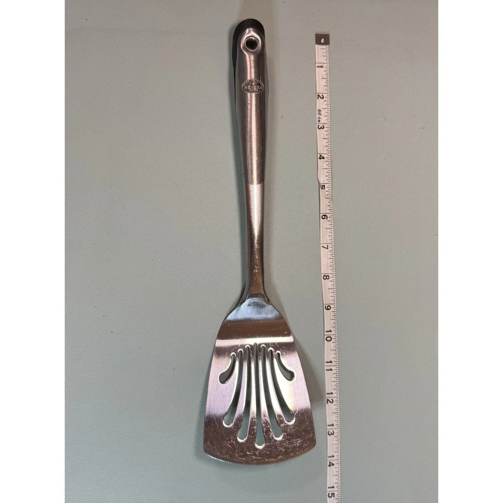 Revere Ware Stainless Steel Silver Spatula Black Silicon Grip Heavy USED Vintage